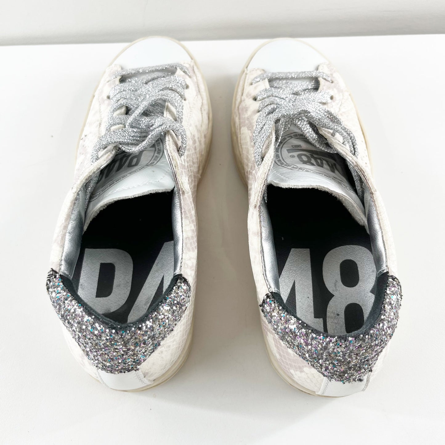 P448 John Low Top Sunset Snake Glitter Heel Lace Up Skateboarding Sneakers White
