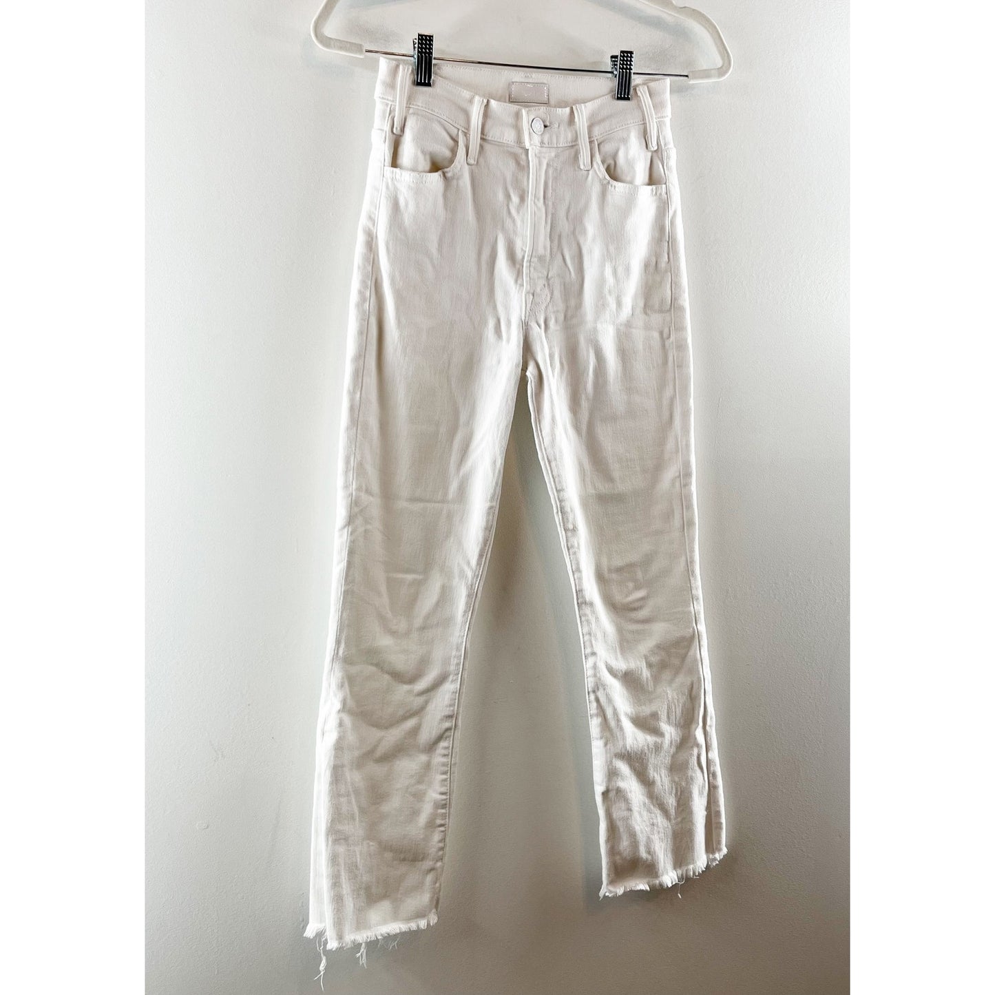 Mother The Hustler Ankle Fray Crop Flare Jeans Fairest of Them All White 24