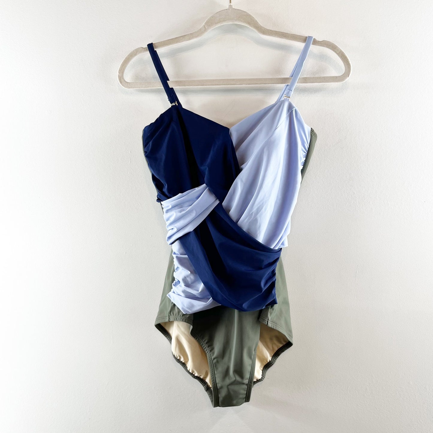 Lands' End Colorblock One Piece Swimsuit Blue Green 12