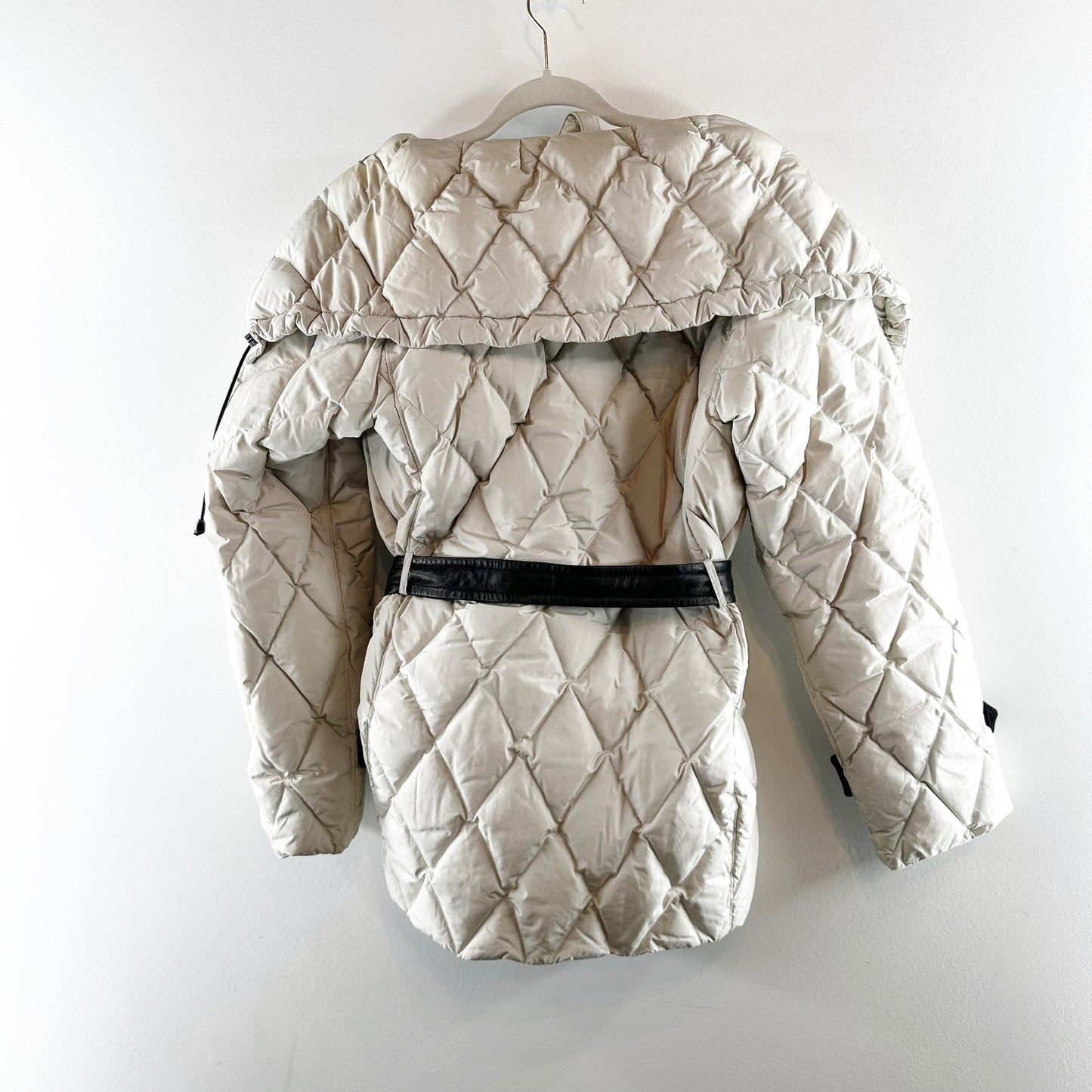 Max Mara Quilted Down Oversized Collar Belted Puffer Coat Jacket Cream 6