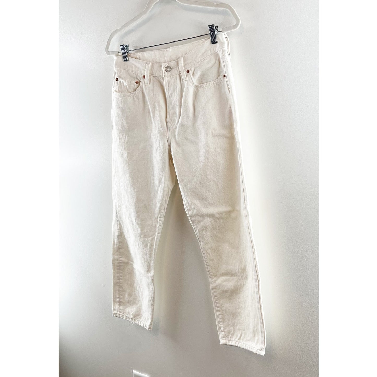 Levi's 501 Original Cropped High Rise Cotton Button Fly Jeans Ecru White 28