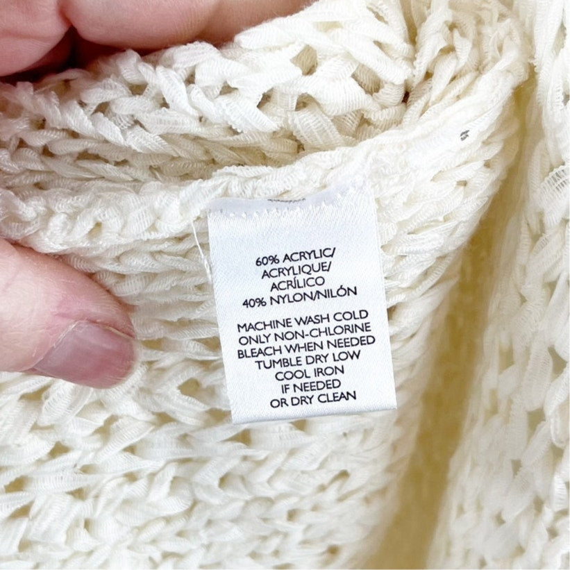 Lou & Gray Long Sleeve Crochet Knit Hooded Duster Cardigan Sweater Cream XS