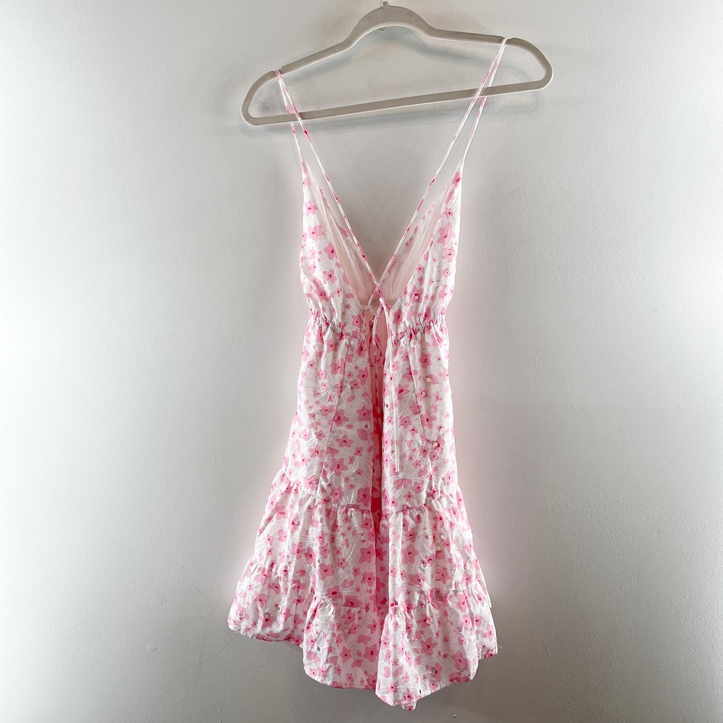 Lulus Just Dainty White Floral Print Lace-Up Backless Mini Dress Pink Medium