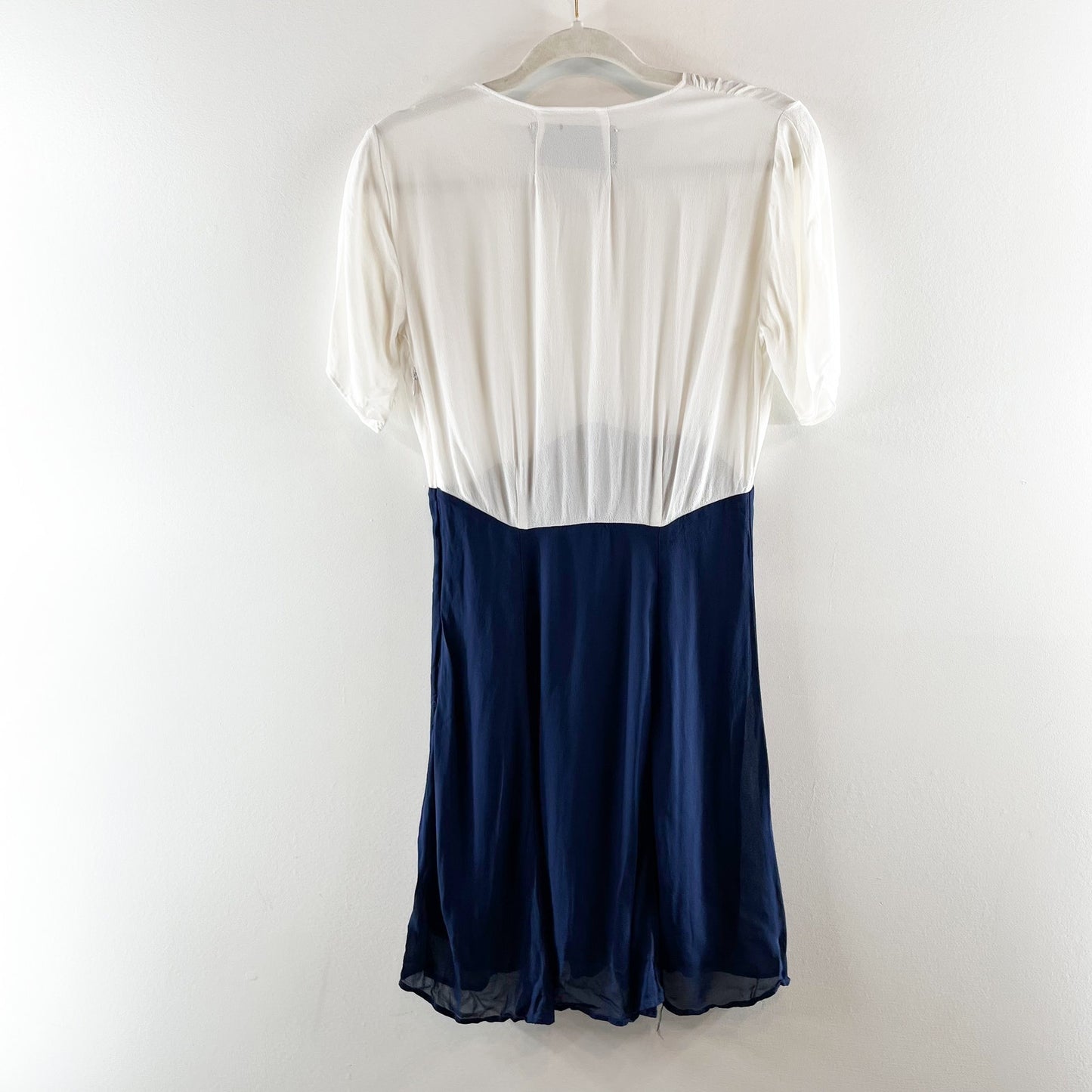 Reformation Chiffon Colorblock Short Sleeve Mini Dress White Navy Blue Medium