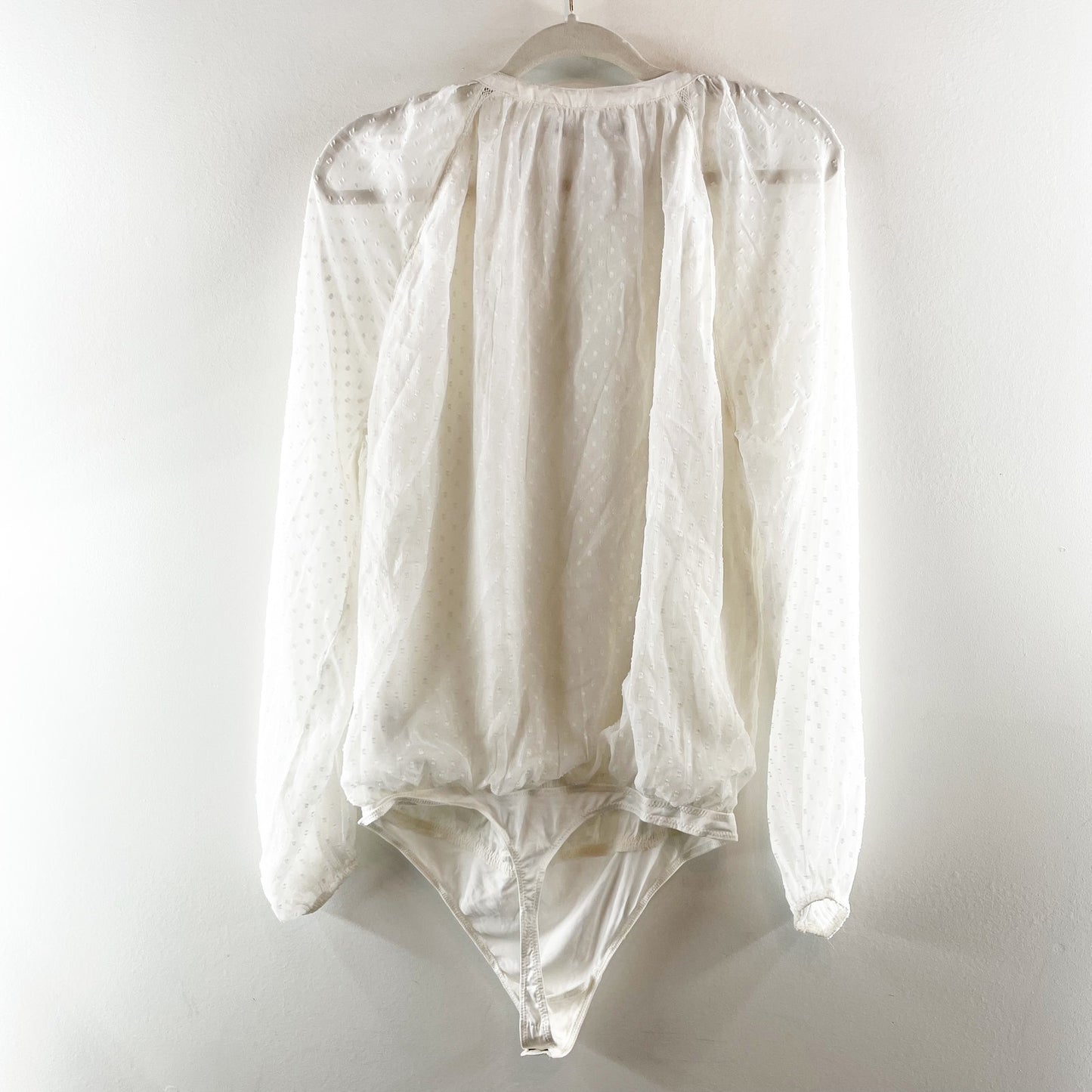 Abercrombie Sheer Balloon Long Sleeve Button Front Blousson Bodysuit White XL