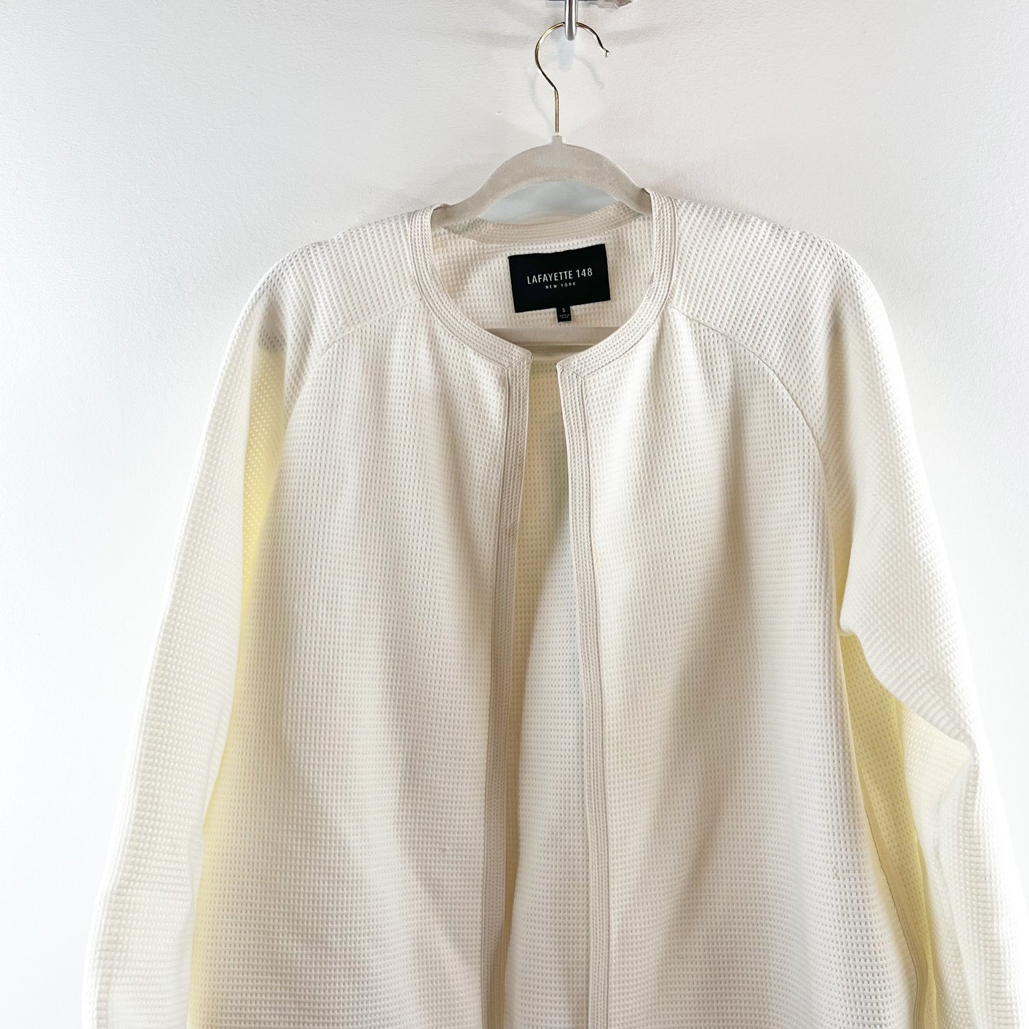 Lafayette 148 New York Long Sleeve Open Waffle Knit Jacket Blazer White Small