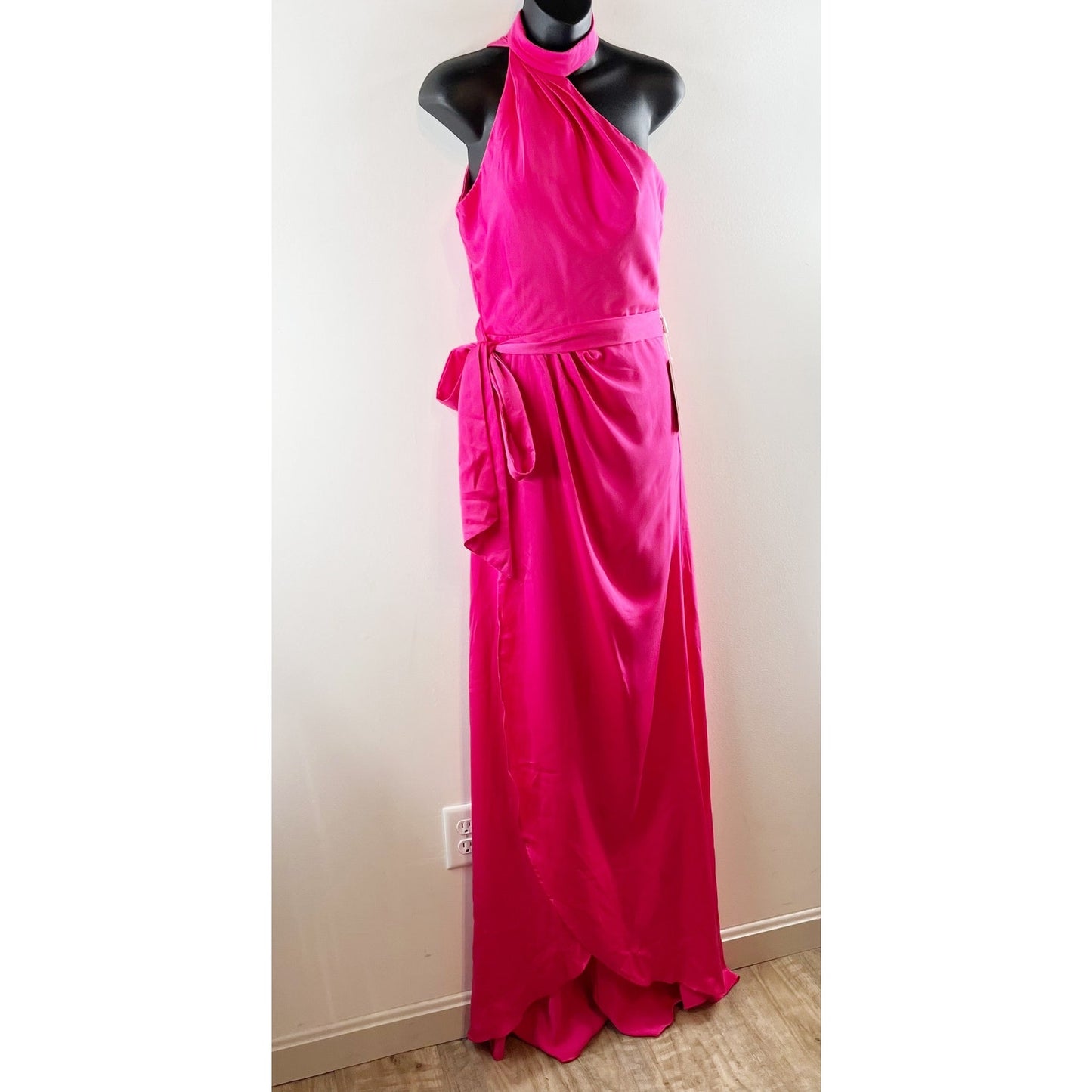 Stacees Asymmetrical Choker Belted One Shoulder Maxi Dress Gown Pink 6