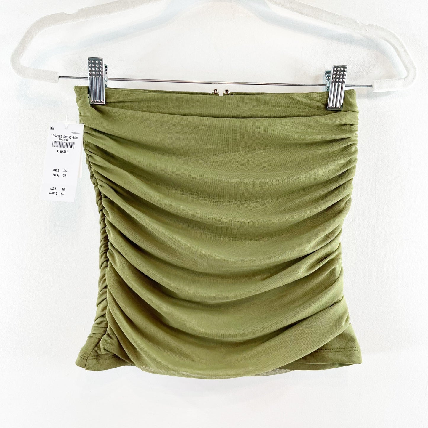 Abercrombie & Fitch Bra-Free Mesh Hardware Ruched Cropped Tube Top Green XS
