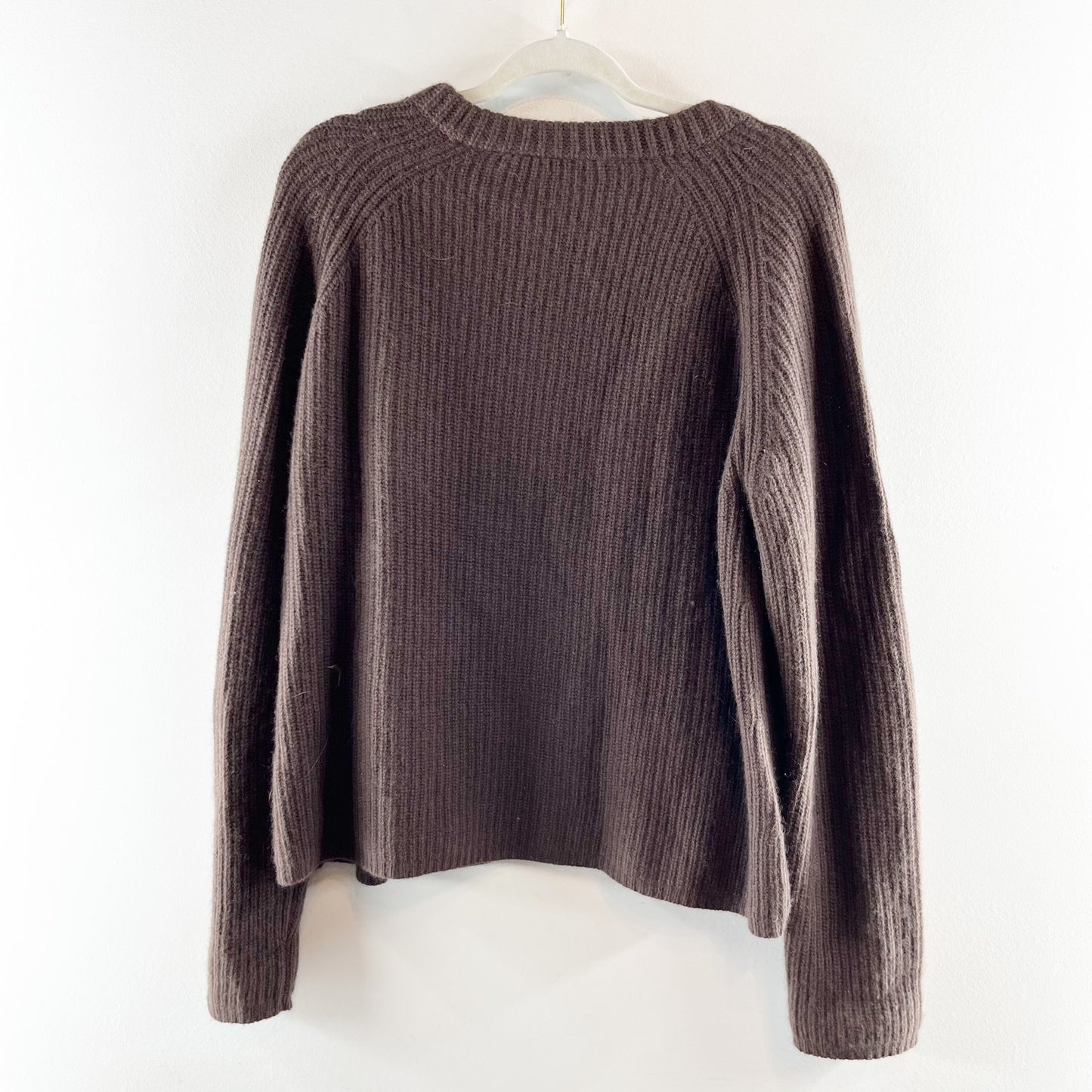 Jenni Kayne Cashmere Crewneck Pullover Fisherman Sweater Chocolate Brown XXL