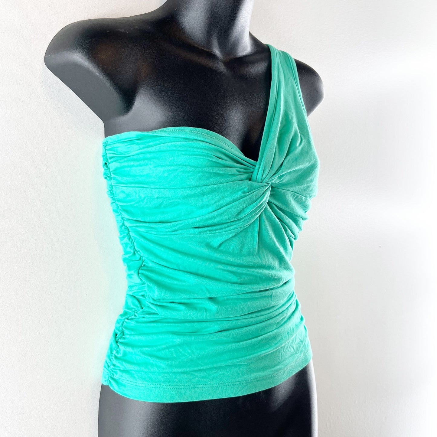 Agolde Domino Twist Front Asymmetric One-Shoulder Tank Top Green Small