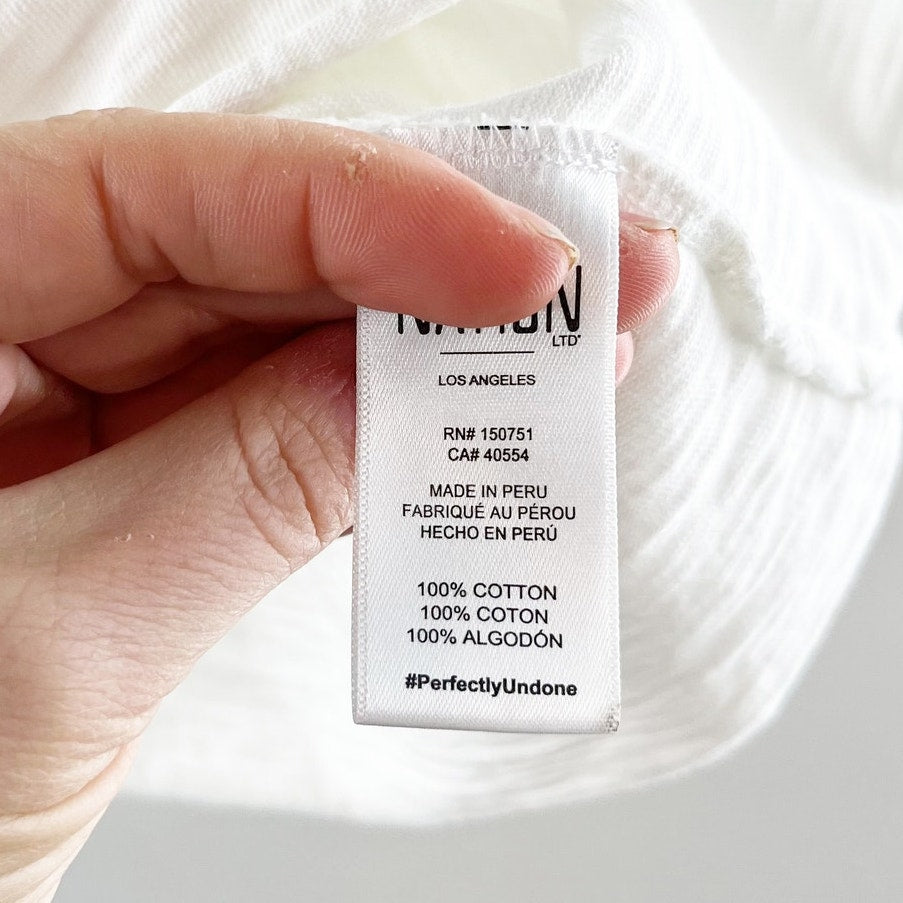 Nation LTD 100% Cotton Puff Sleeve V-Neck 3/4 Blouse Tee Shirt White Medium