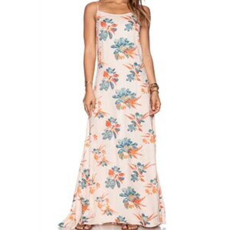 Free People Star Chasing Floral Maxi Slip Dress in Hibiscus Cream Combo Small