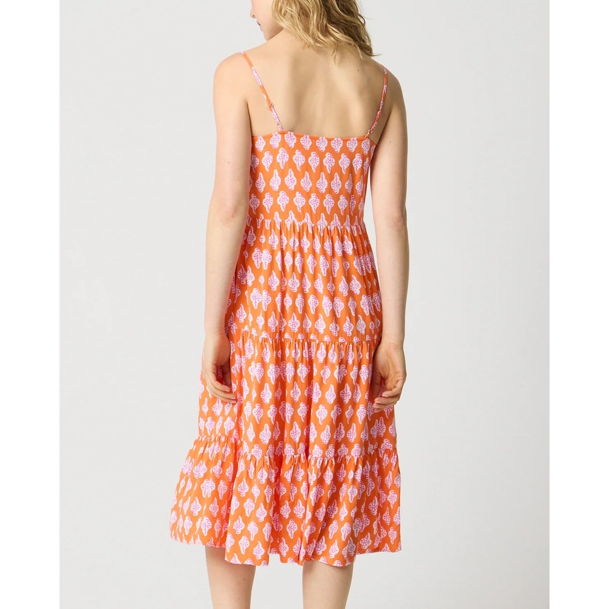 J. Crew Strappy Tiered Midi Sundress in Bold Orange Pink 00