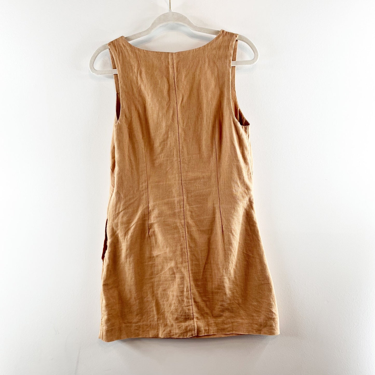 Abercrombie Linen Blend Square Neck Mini Shift Dress Brown Small Tall