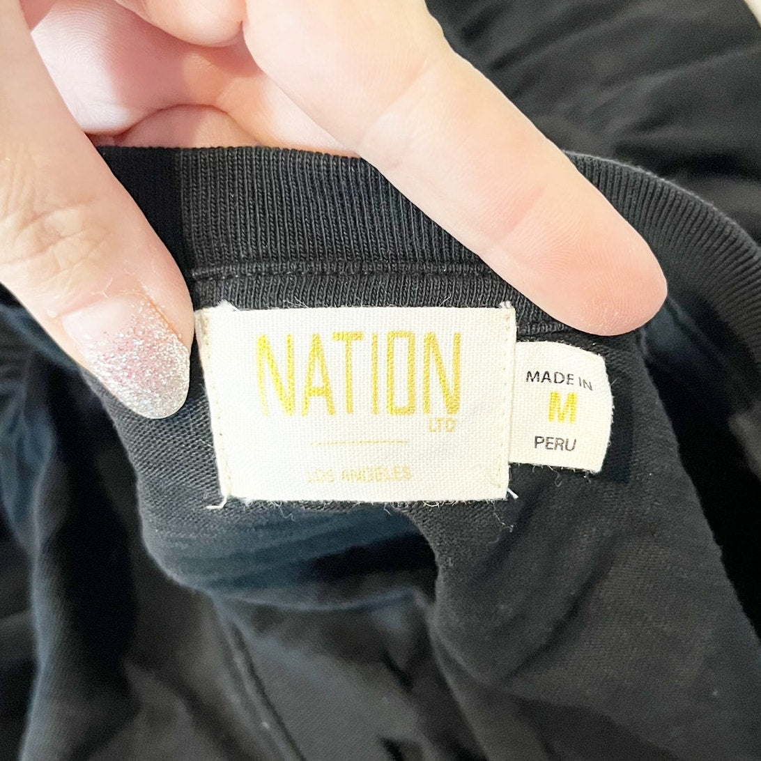 Nation LTD Danika Puff Sleeve Cotton Flounce Hem Mini Dress Black