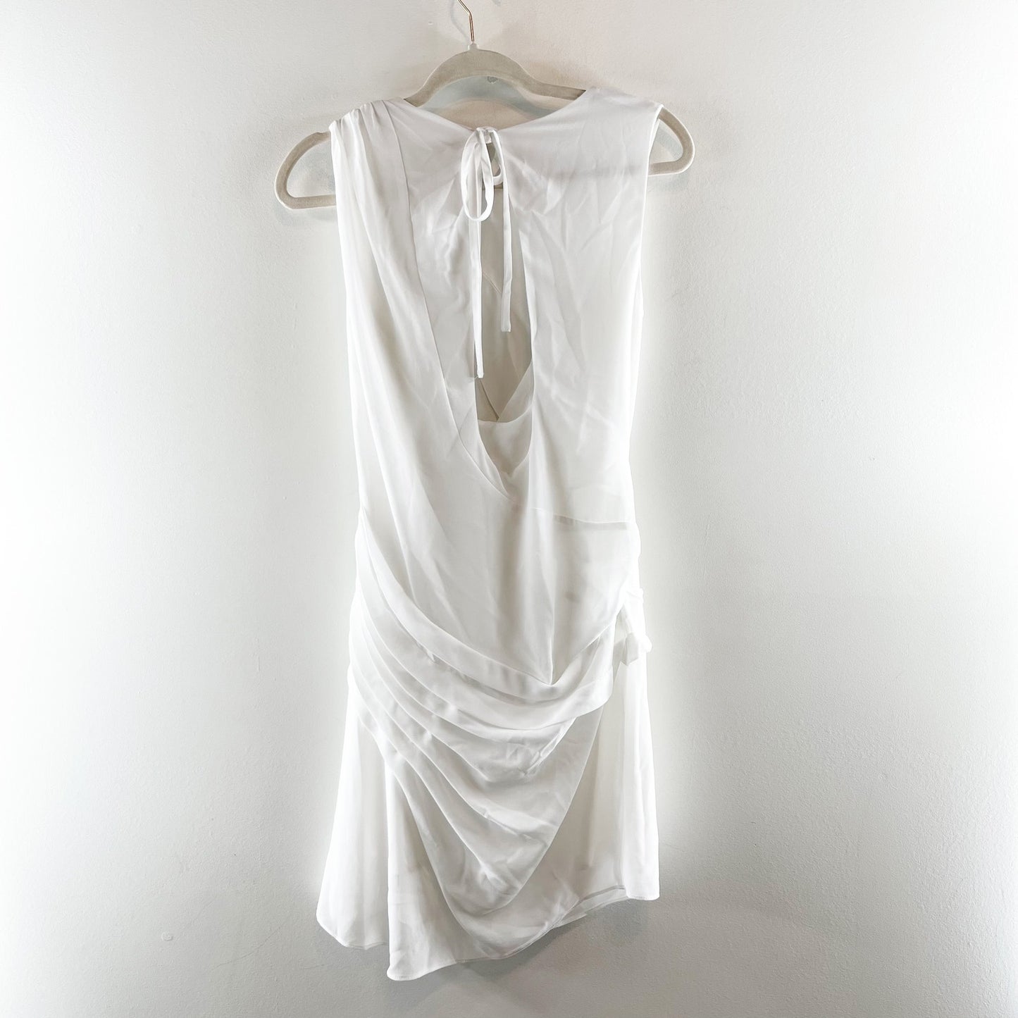 Meshki Oria Chiffon Ruched Sleeveless Mini Dress White Small