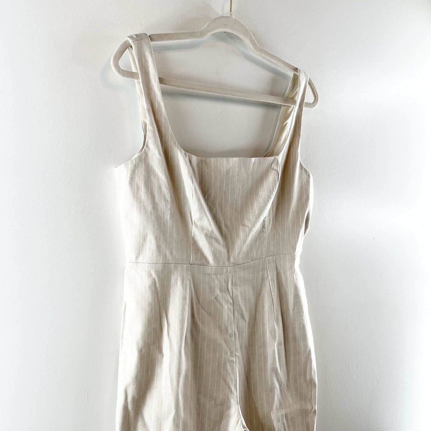 ASOS Square Neck Flare Tailored Pinstripe Jumpsuit in Stone Stripe Tan 8