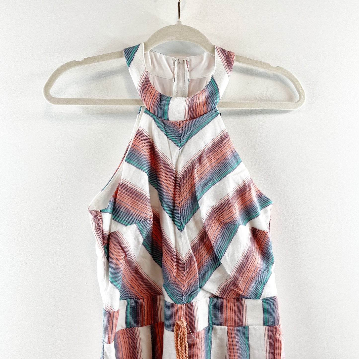 Crystal Sky Halter Neck Sleeveless Flare Leg Striped Tasseled Jumpsuit Pink 5