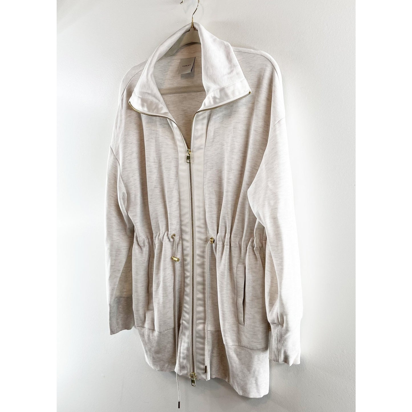 Varley Ridgefield Longline Zip-Through Doublesoft Sweatshirt Jacket Ivory Marl M