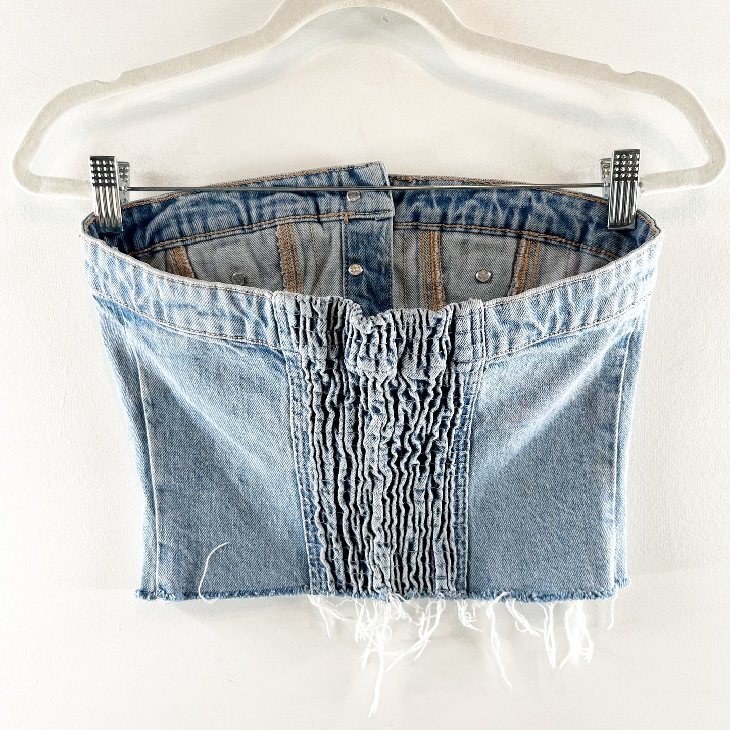 ZARA Strapless Denim Corset Button Up Tube Crop Top Blue Medium