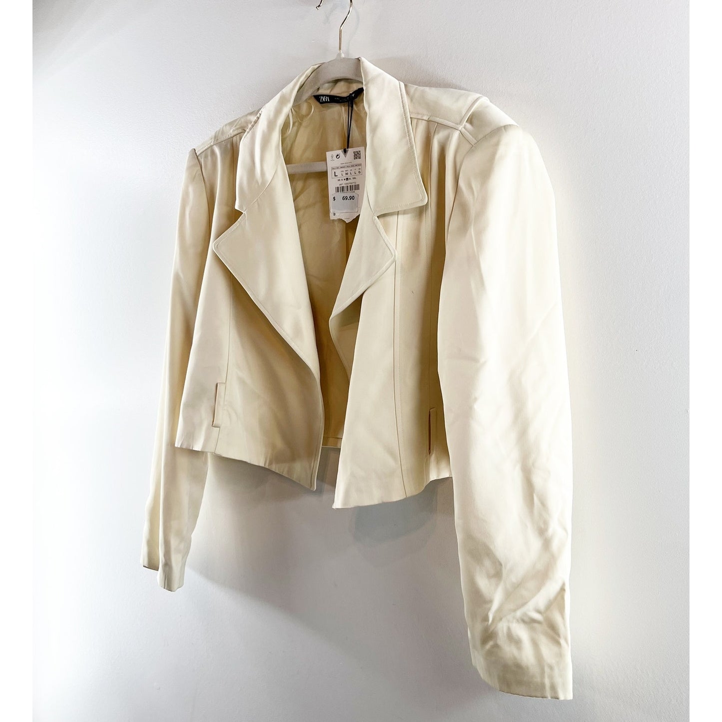 ZARA Cropped Long Sleeve Satin Blazer Jacket Butter Yellow Large