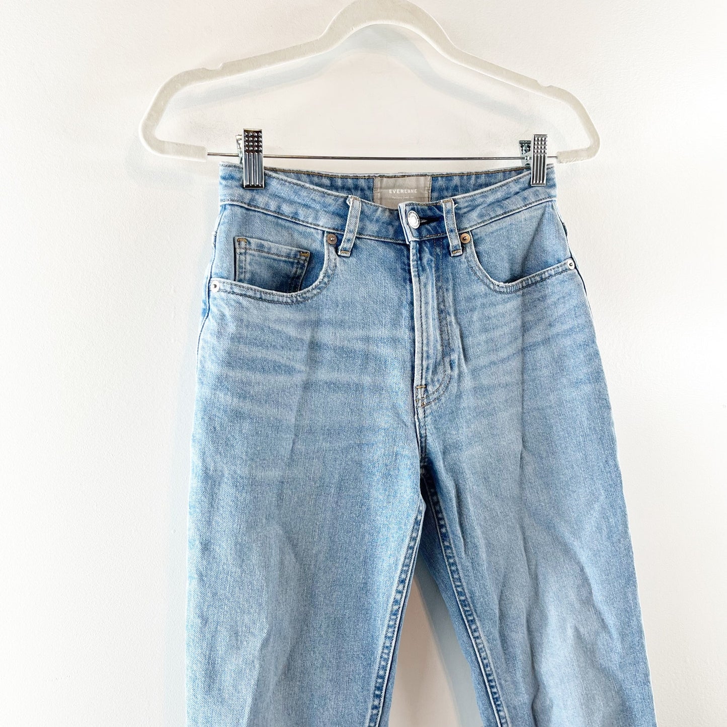 Everlane High Rise The Curvy Cheeky Straight Leg Crop Jeans Medium Wash Blue 25