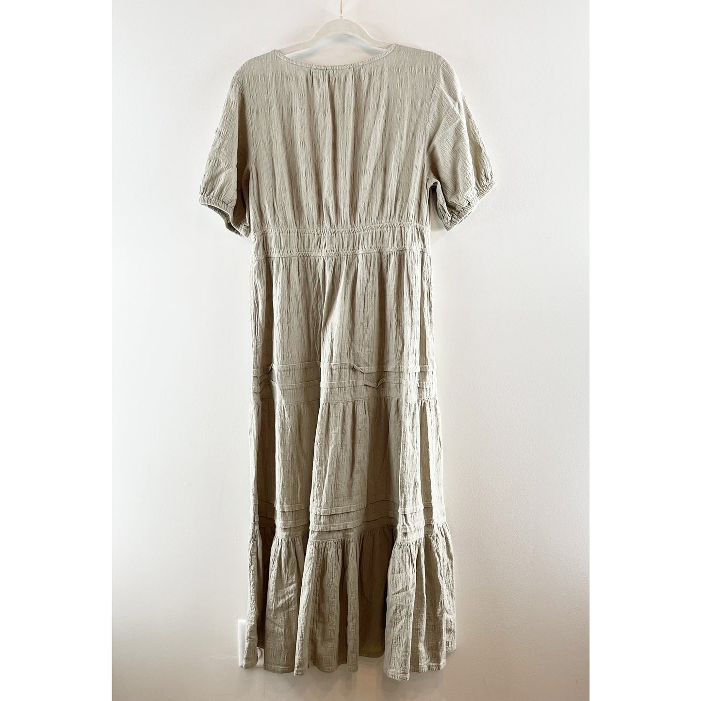 Lucky Brand Cotton Button Up Tiered Short Sleeve Maxi Dress Green Large