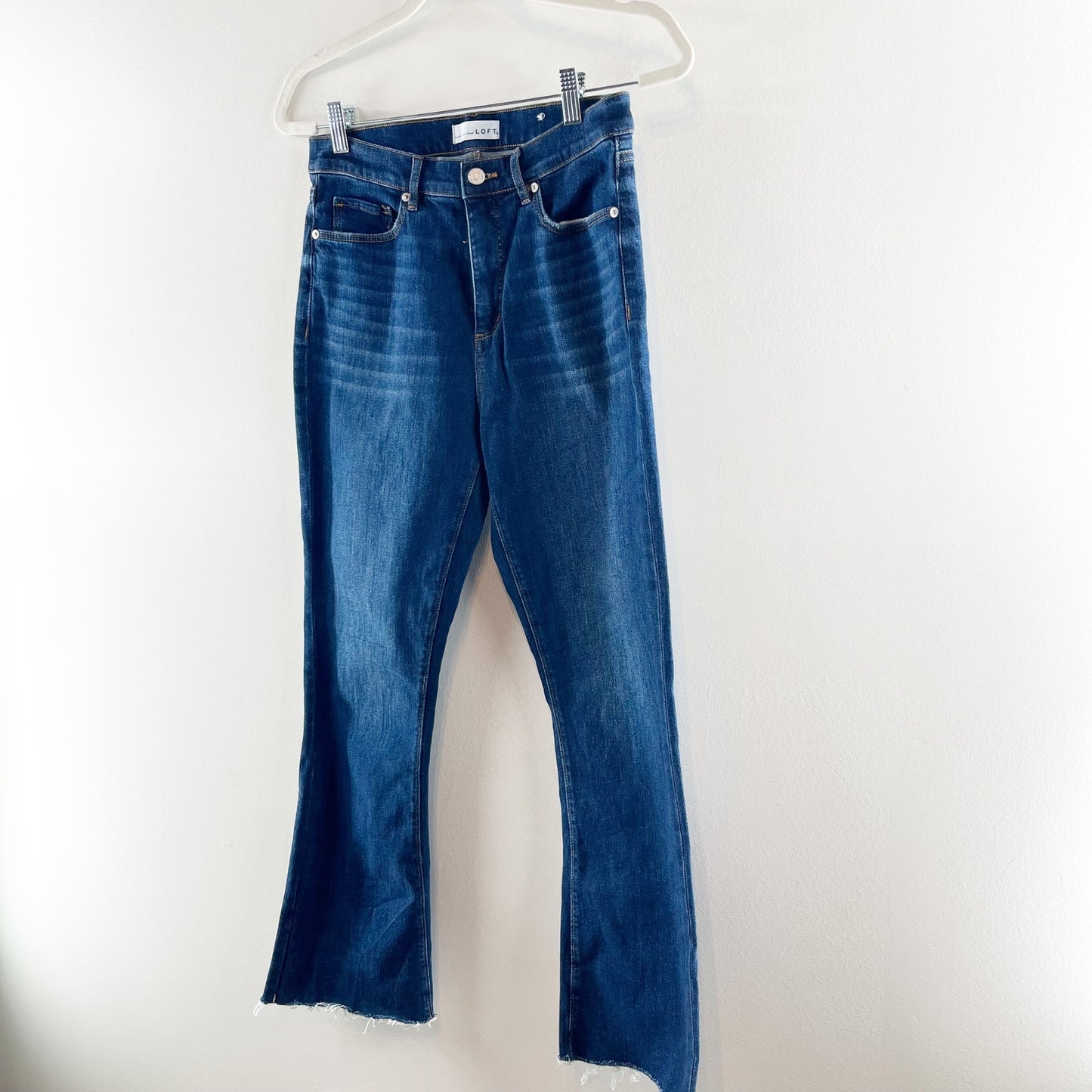 LOFT Fresh Cut High Rise Kick Crop Jeans in Pure Dark Indigo Wash Blue 4