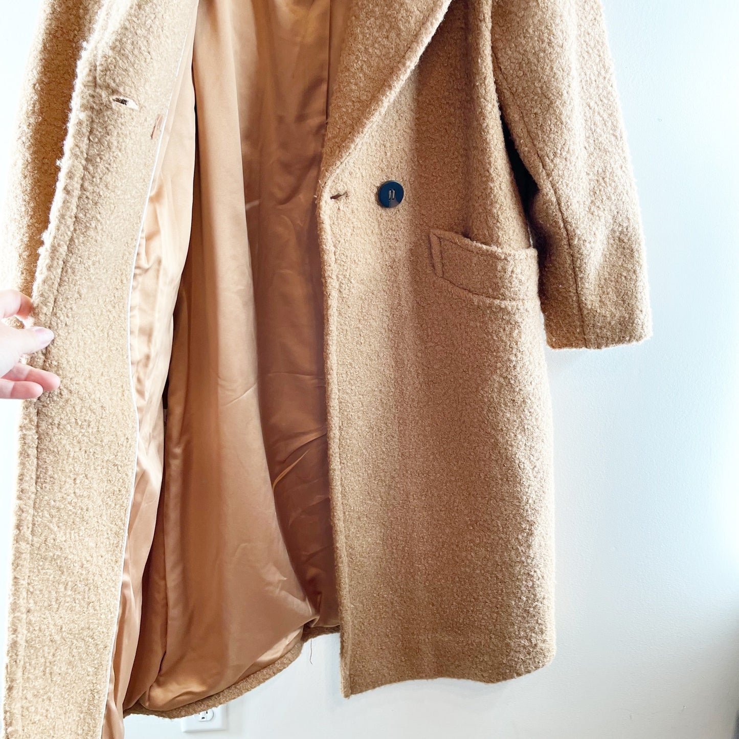 BCBGMaxazria Boucle Double Breasted Trench Peacoat Jacket Brown XL