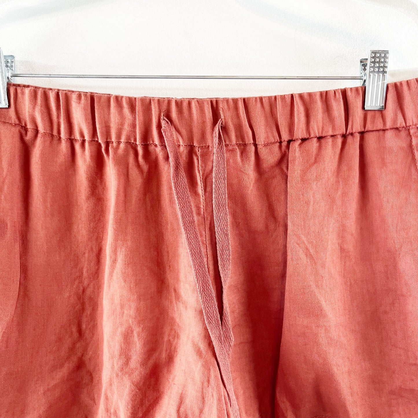 KUT From The Kloth Elastic Waist Terra Cotta 100% Linen Drawcord Shorts Red 14