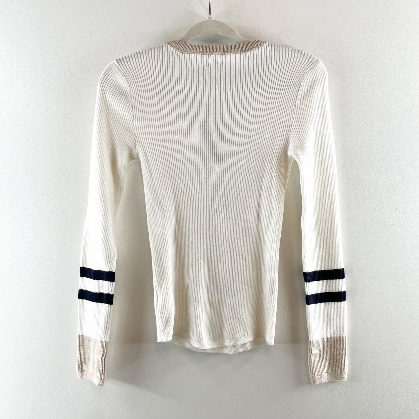 Faherty Mikki Henley Ribbed Cotton Cashmere Sweater Top White Small
