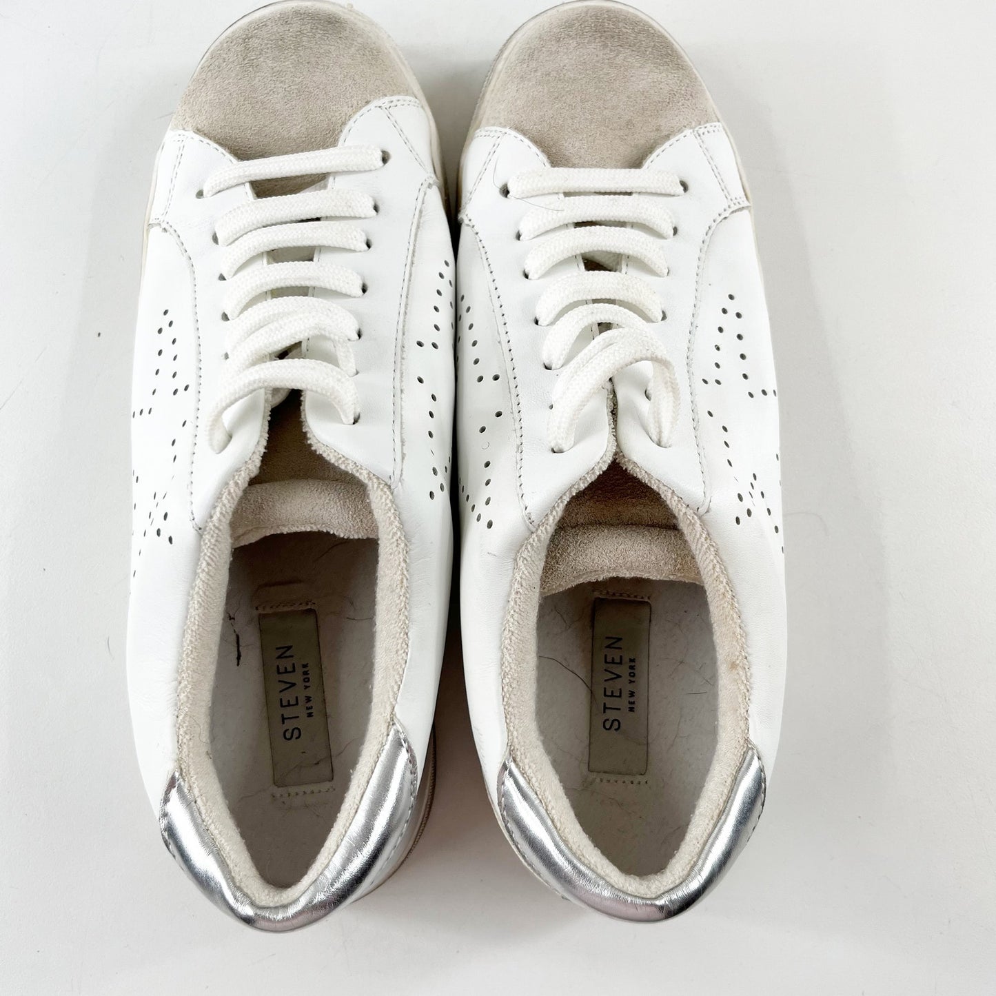 Steve Madden Rezza Leather Round Toe Low Top Casual Shoes White Silver 8.5