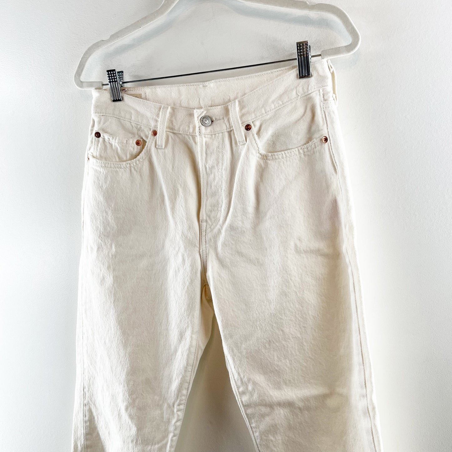 Levi's 501 Original Cropped High Rise Cotton Button Fly Jeans Ecru White 28