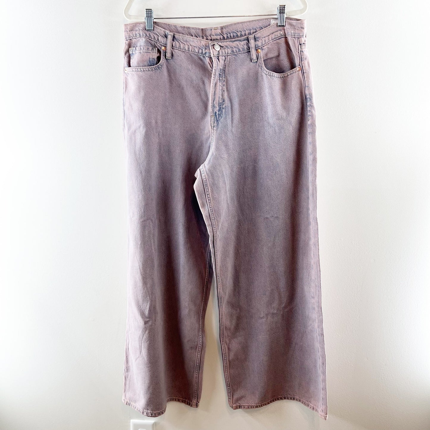 GAP Baggy Mid Rise Wide Leg Ultrasoft Denim Jeans Rose Mist Purple 14 / 32