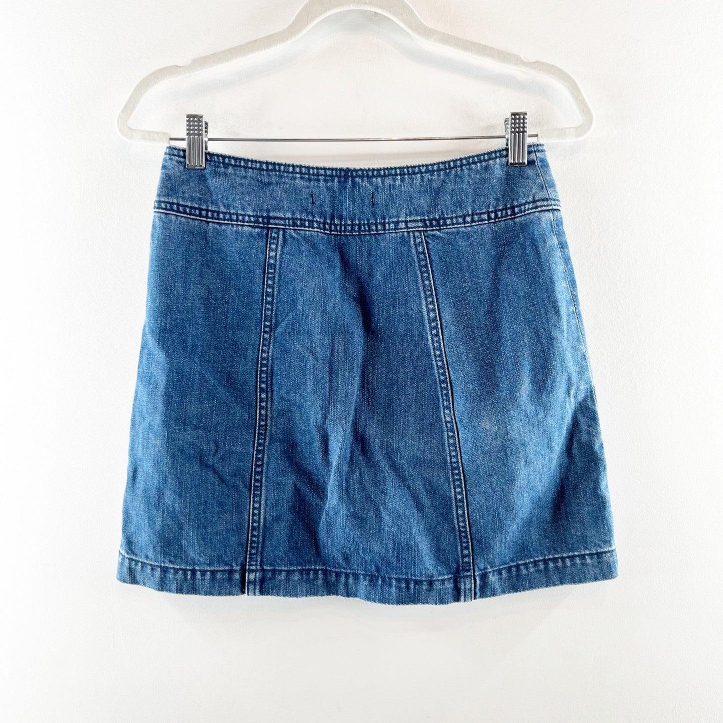 Free People Come a Little Closer Denim Mini Button Up Mini Skirt Blue 4
