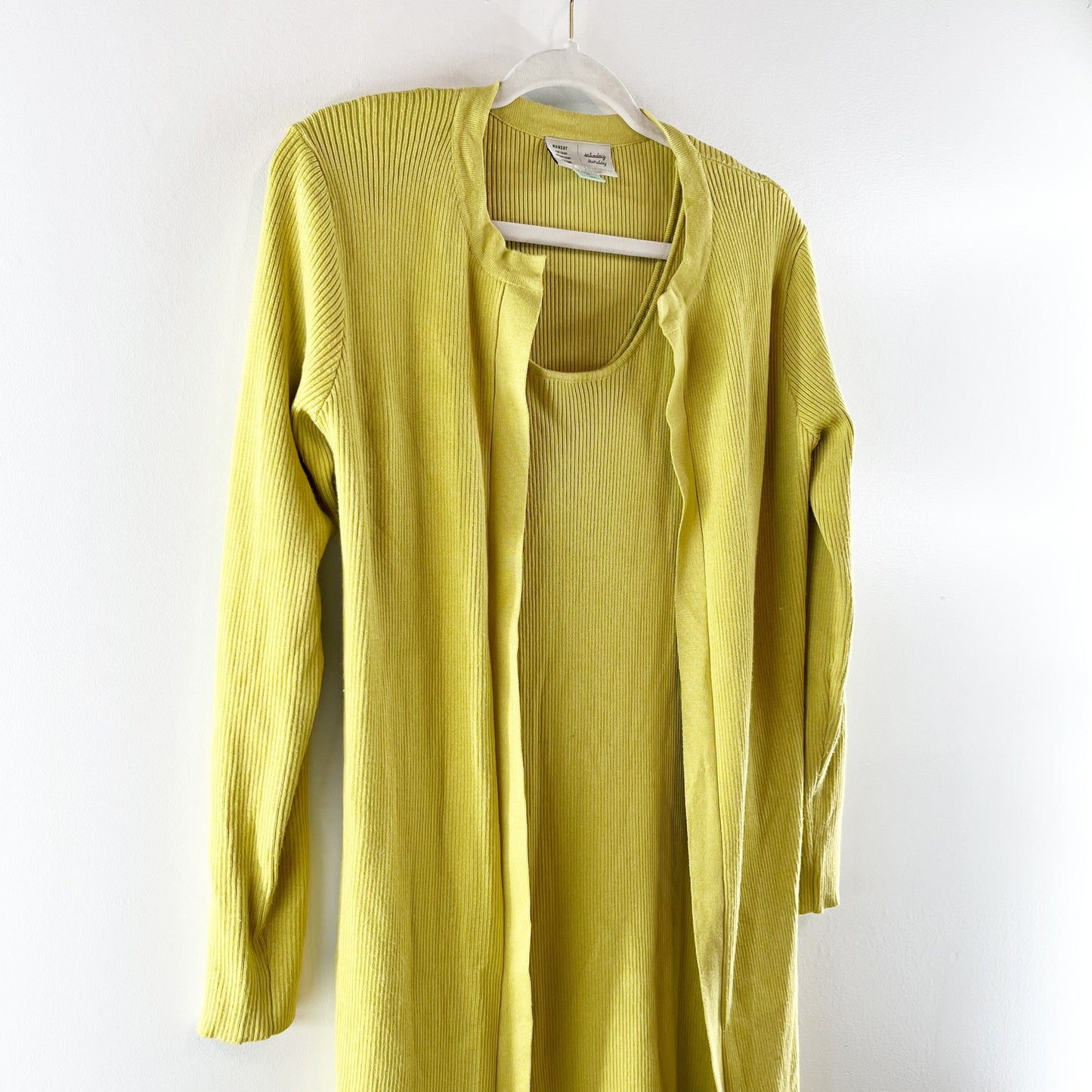 Saturday Sunday Anthropologie Ribbed Midi Dress and Cardigan Sweater Set Green