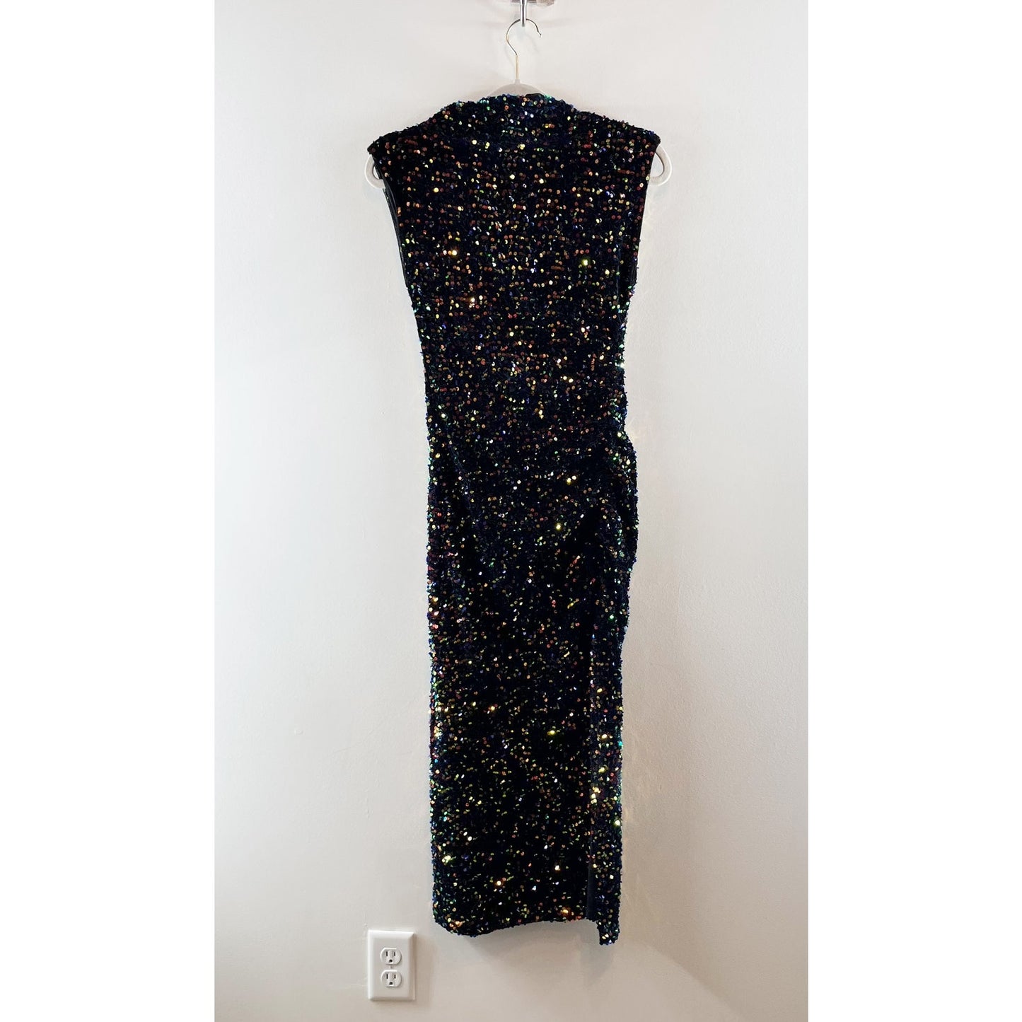 Anthropologie The Maya Ruched Cowl-Neck Sequin Mesh Midi Dress Navy Blue XS