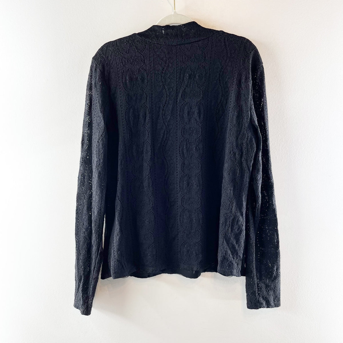 Daily Practice Anthropologie Long Sleeve Mock Neck Lace Top Black XL