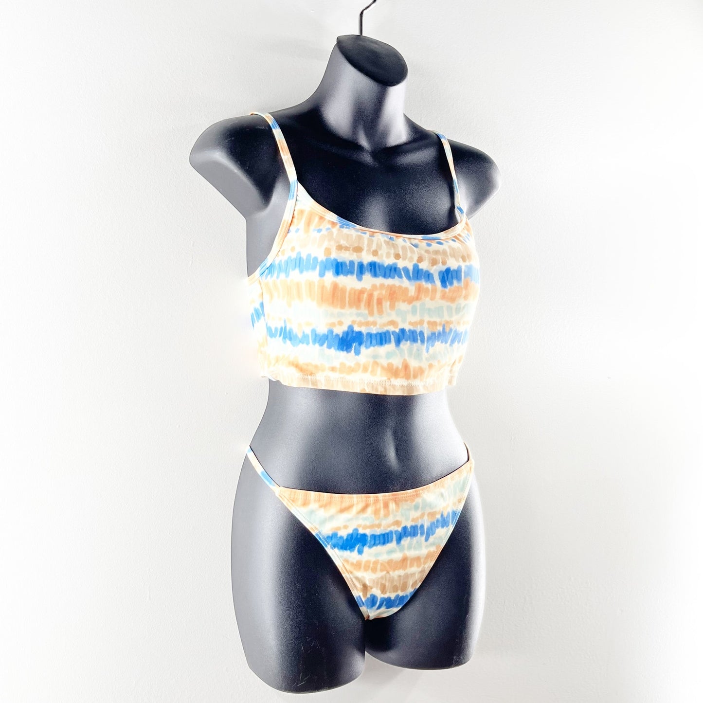 Levitate Longline Tie Dye Two Piece High Cut Bikini White Orange Blue Large