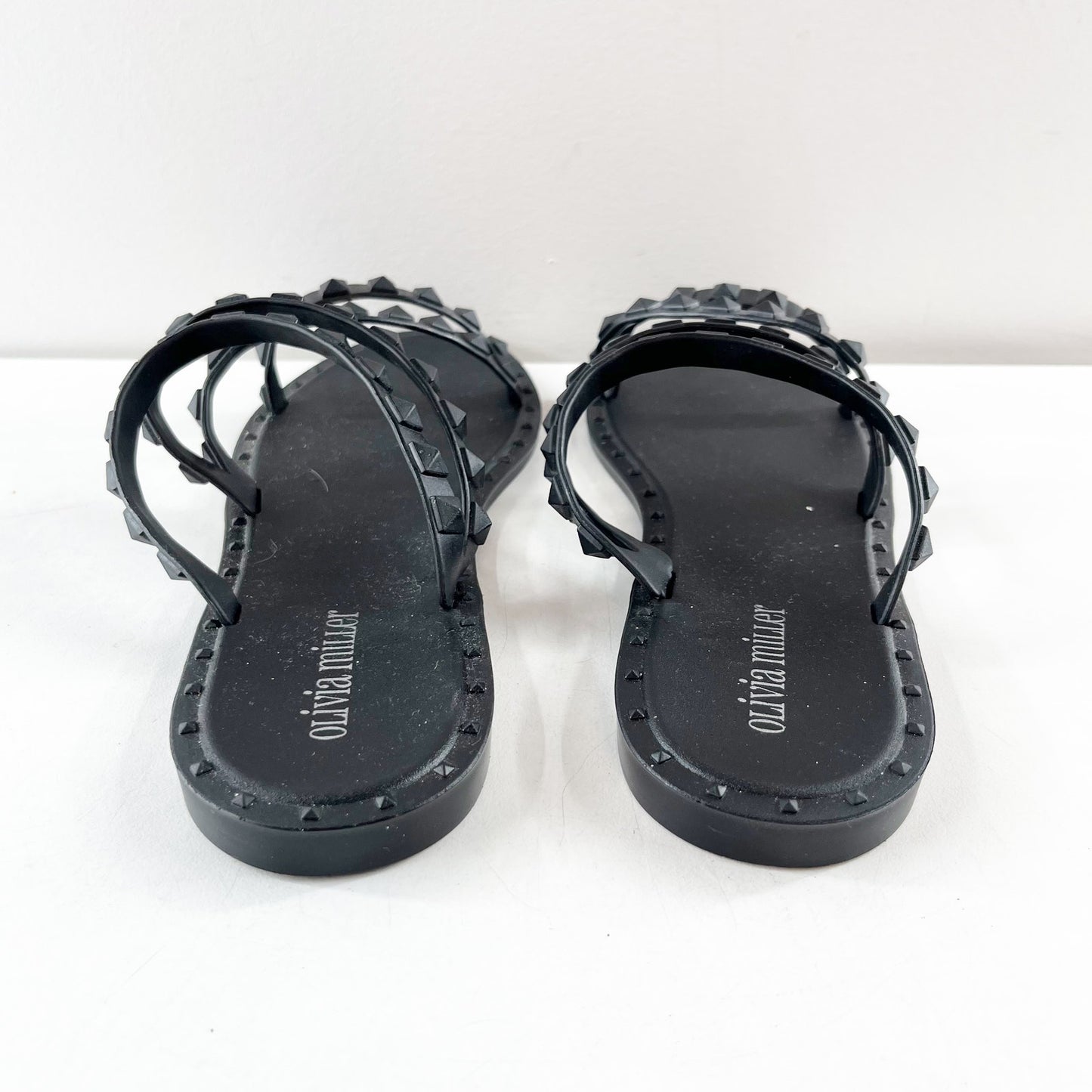 Olivia Miller Strappy Studded Slide Sandals Black 10