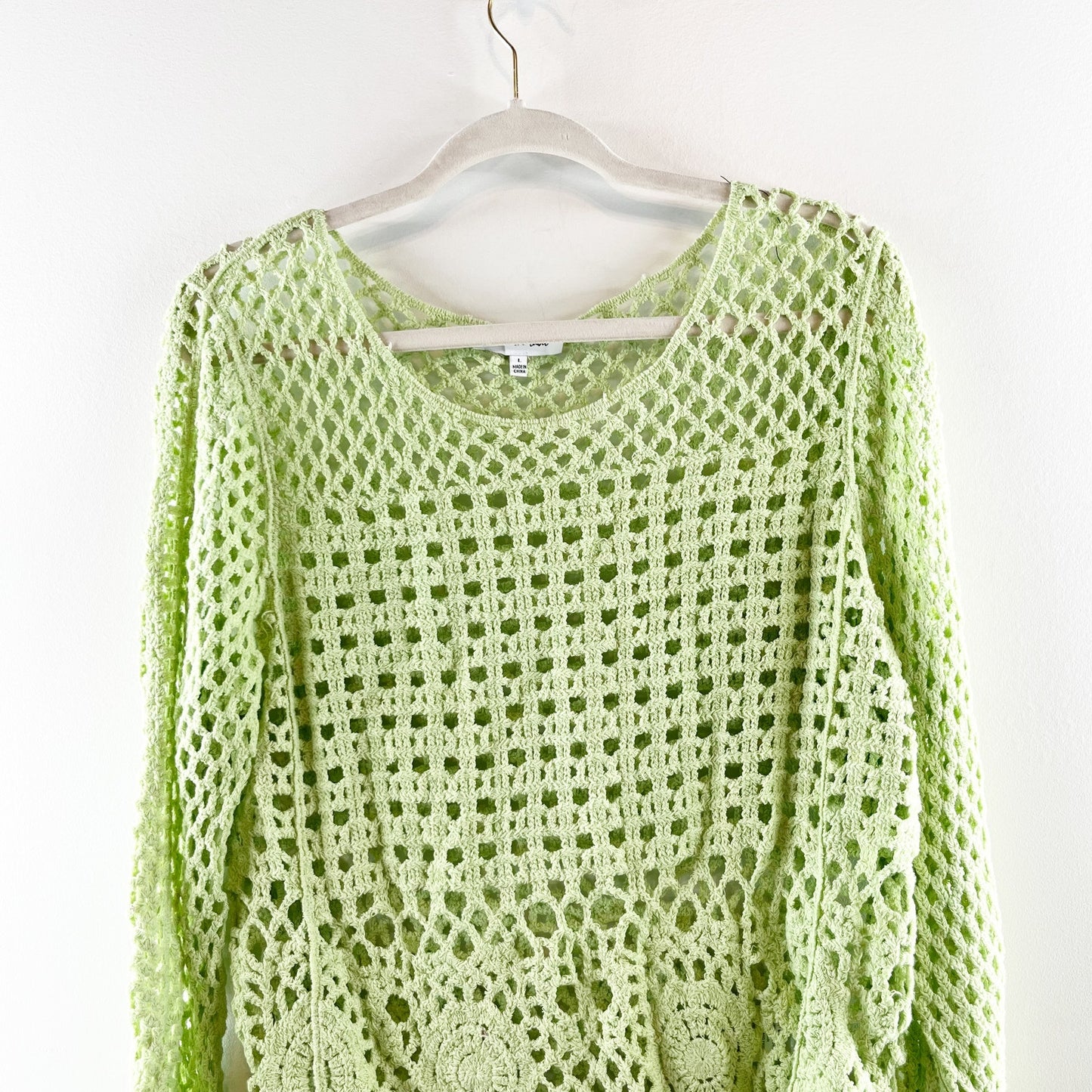 Jacquie The Label Cotton June Scalloped Open Gauge Pullover Sweater Green Large