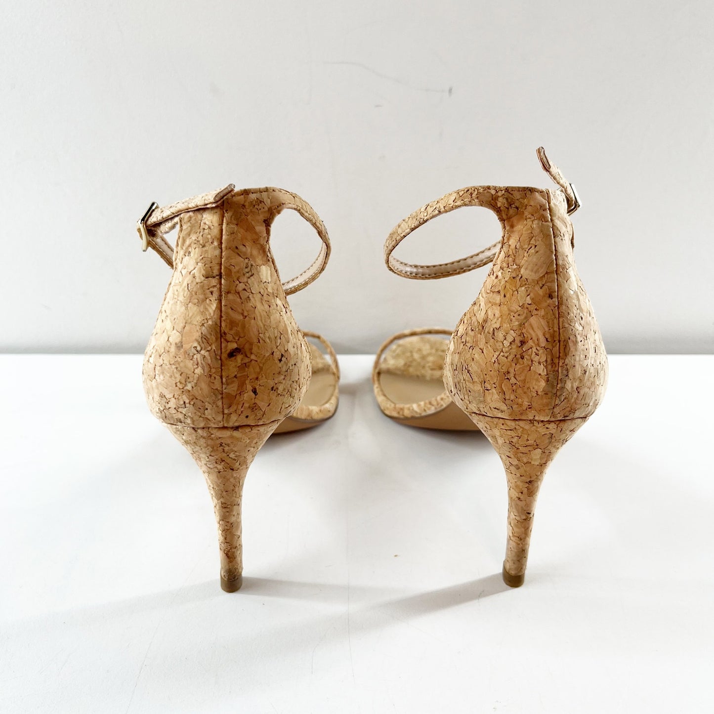 Banana Republic Cork Stiletto Ankle Wrap Pump Sandals Tan Beige 7.5