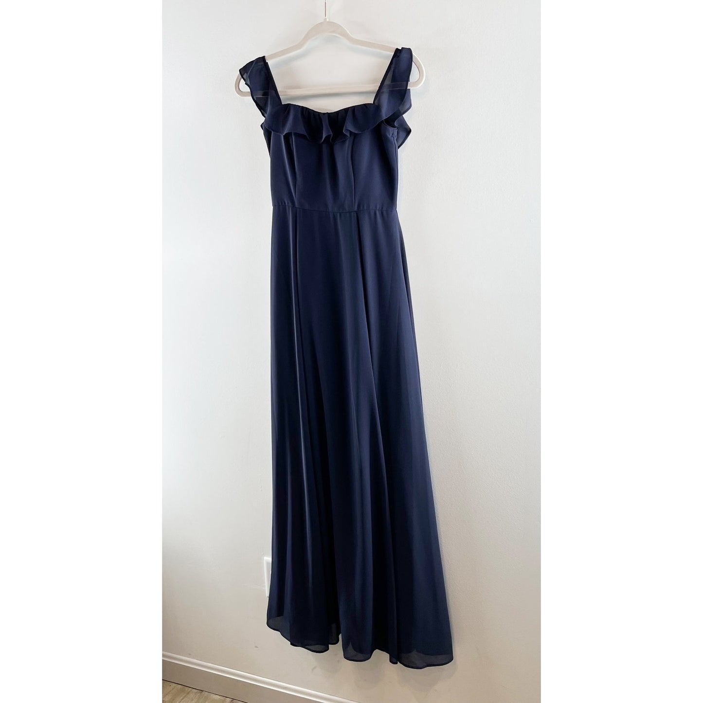 BHLDN Anthropologie Flutter Straps Formal Bridesmaids Long Dress Navy Blue 0