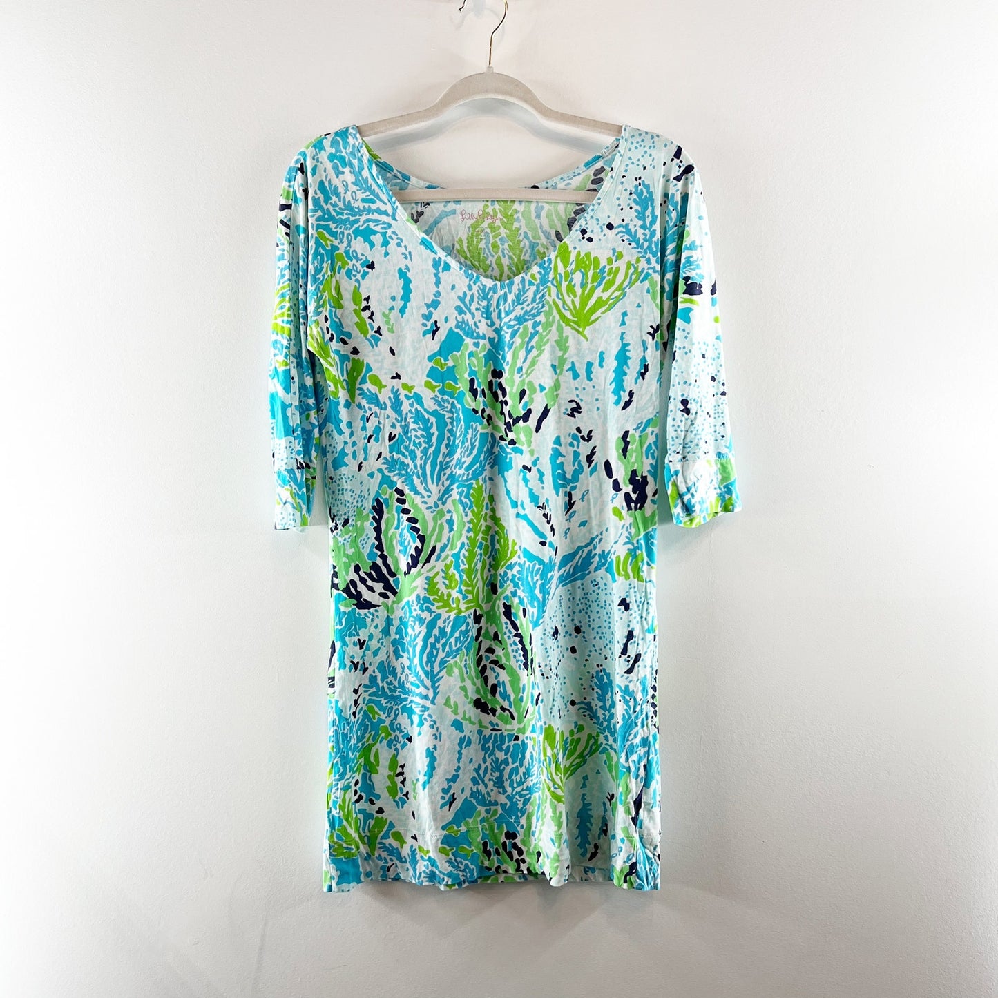 Lilly Pulitzer Pima Cotton Eliza Mini Shift Dress in Lets Cha Cha Blue Green XS
