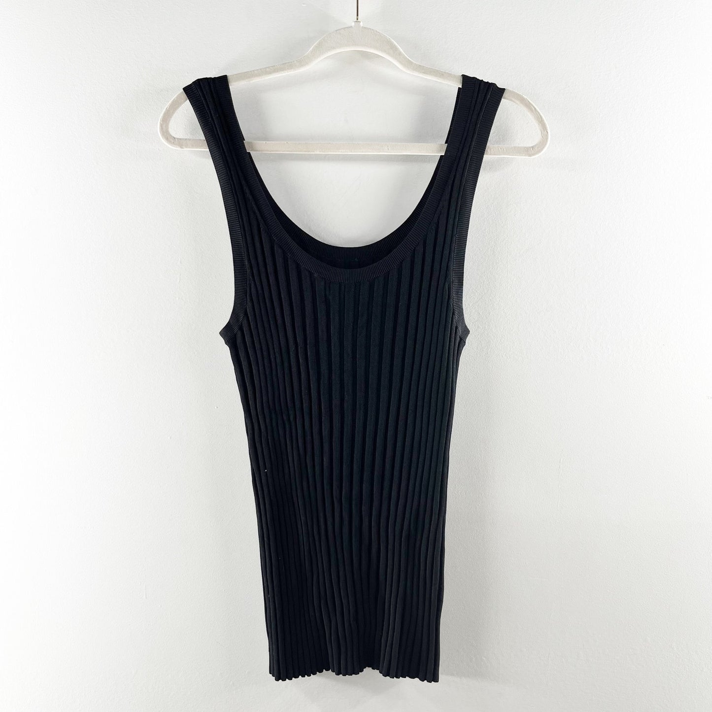 Veronica Beard Sandra Scoop Neck Ribbed Sleeveless Tank Top Black Large