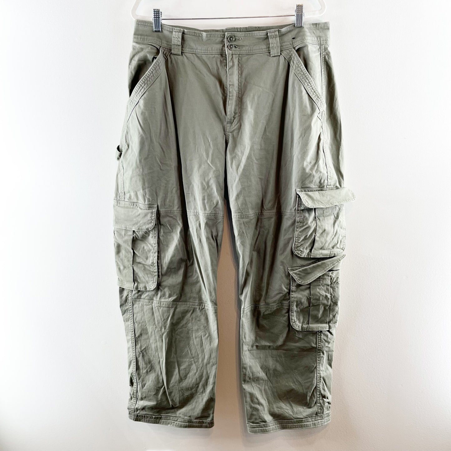 Abercrombie & Fitch High Rise Baggy Straight Leg Cargo Pants Green 16 Petite