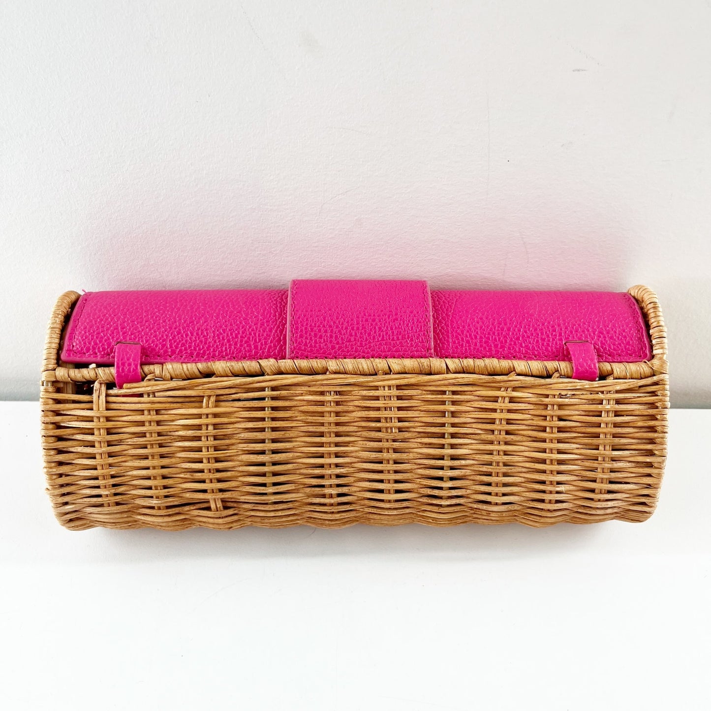 Mud Pie Wicker Rattan Straw Clutch Wallet Pink Brown