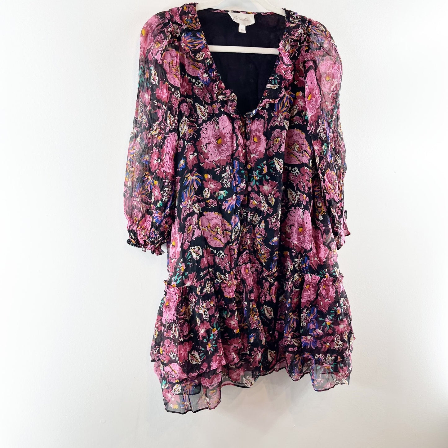 Cleobella Audrey Long Sleeve Floral Mini Dress Purple Pink XS