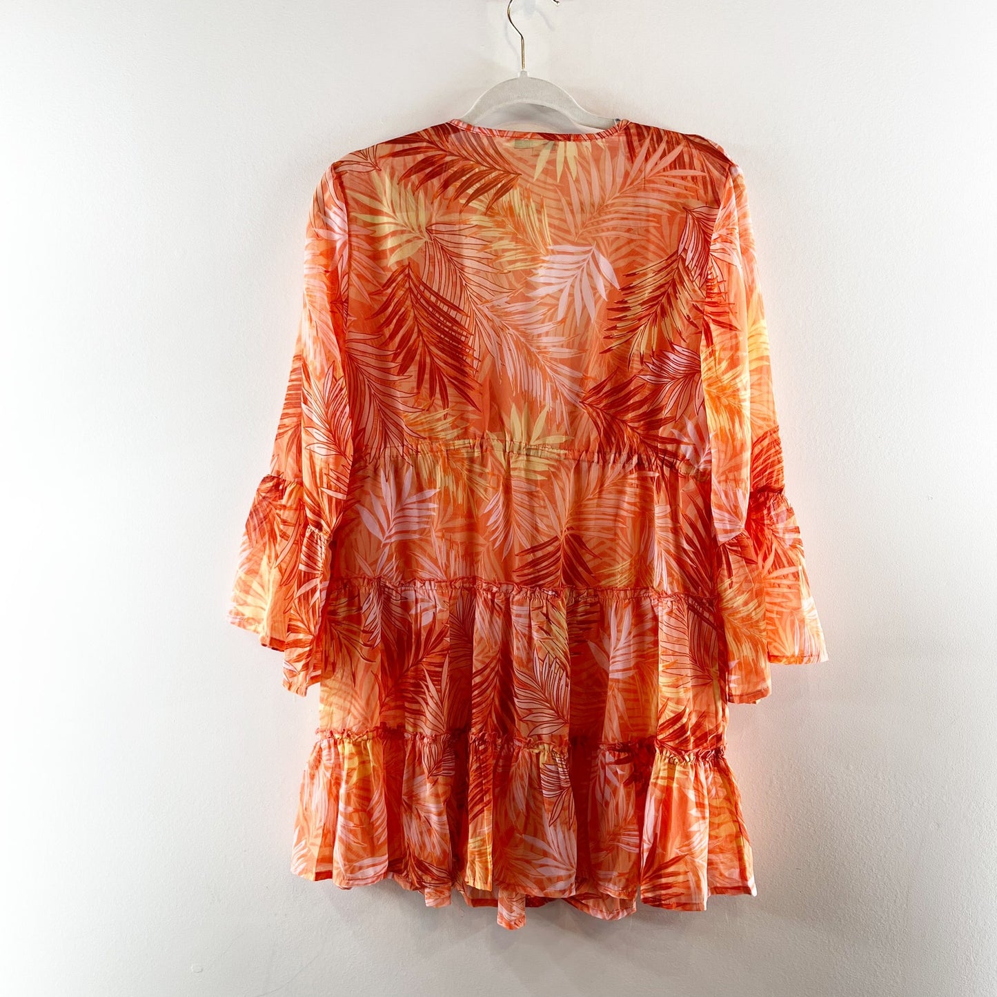 Blue Island Tie Front Tropical Mini Dress Cover Up Orange Medium