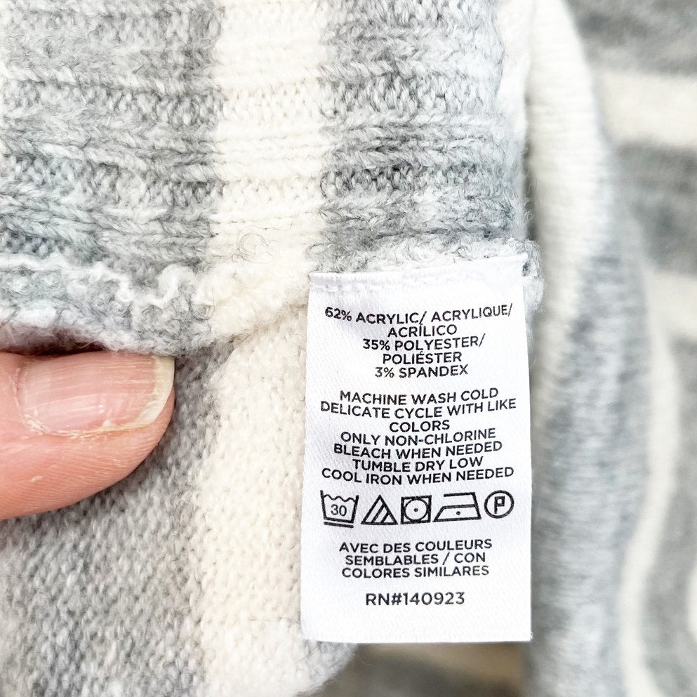 Loft Long Sleeve Striped Soft Turtleneck Sweater Gray White Small